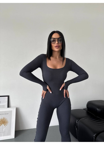 Комбенизон рубчик Україна комбинезон-брюки графитовый спортивный, деловой, откровенный, повседневный, кэжуал, денил трикотаж