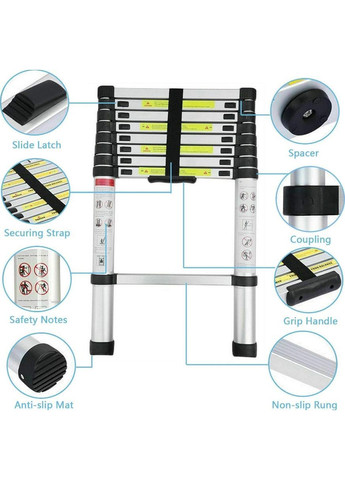 Лестница Стенли алюминиевая телескопическая раскладная высота 2.6 м (2104618748) No Brand (370605074)