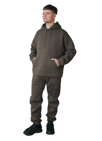 Костюм спортивный мужской МИРОН трехнить с начосом хаки с принтом Вставай..., роз.2XL (52) 4PROFI (304425804)