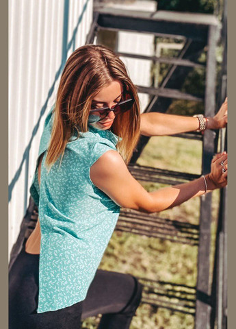 Бірюзова жіноча блуза без рукавів з запахом (ll179515542) LadyLike