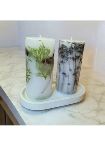 Набір декоративних свічок ручної роботи свічки ароматичні у наборі з 2 шт на підставці з гілочками хвої та лаванди Handmade Studio - AV (368668726)