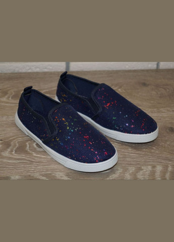 Синие слипоны для девочки синие Blue Rama с логотипом, с белой подошвой