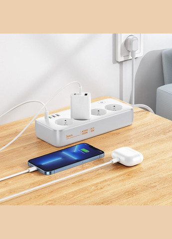 Мережевий подовжувач AC22 Sunlight 4-bit (PD30W/1C3A) desktop socket (EU/GER) White Hoco (317196423)