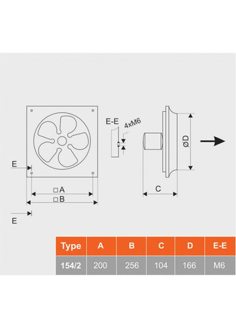 Осьовий вентилятор з монтажною пластиною PVO-S 154/2 500-550 м³/год MMotors JSC (300801227)