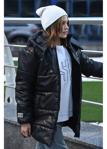 Черная зимняя зимняя удлиненная куртка оверсайз — замер в описании Vione