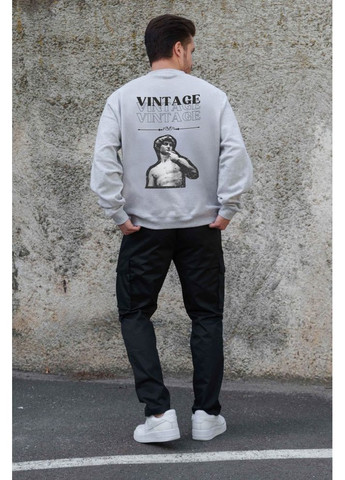 Серый утепленный оверсайз свитшот на флисе с принтом vintage gray Without (362357877)