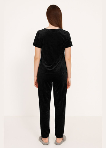 Черная пижама женская велюровая футболка брюки черная Modashoping