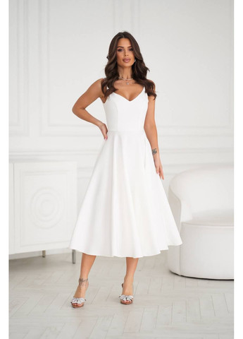 Молочна святковий, вечірня коктейльна сукня з міді-спідницею сонце та подвійними бретелями Україна однотонна