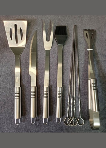 Набір для гриля та барбекю: 6 аксесуарів - Для любителів BBQ - з нержавіючої сталі з ножем 4 шампурами 2304 A-Plus (331863548)