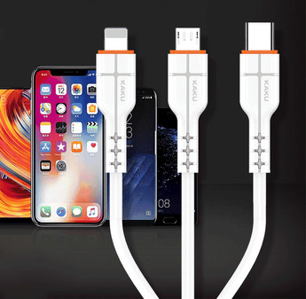 USB кабель KSC-237 3-in-1 Type-C / MicroUSB / Lightning 1m - White Kaku (280898802)