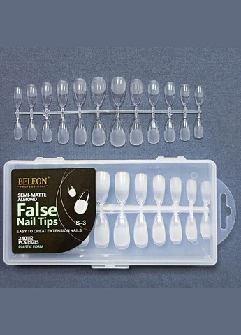 Тіпси для нарощування нігтів гелі напівматові S-3 форма "Мигдаль", упаковка 240 штук Beleon (338426764)