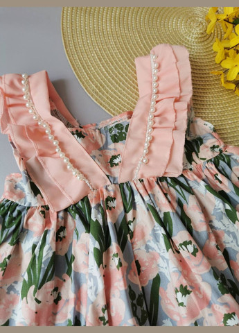 Комбінована сукня для дівчинки з намистинками рожева 2158 No Brand (303612608)