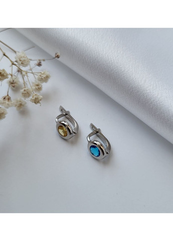 Серебряные серьги Кнопка с желтыми и синими камнями серебро 925 пробы Родированное 58330р 2.00г No Brand (306742711)