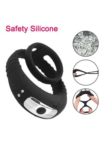 Чорне потрійне ерекційне віброкольцо на пенис і мошонку USB No Brand (368893162)