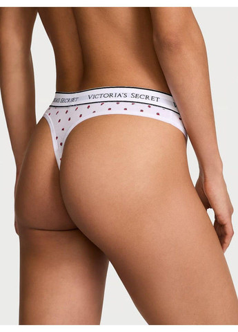 Трусики-стрінги жіночі бавовняні з логотипом Logo Cotton Thong Panty білі Victoria's Secret (341252176)