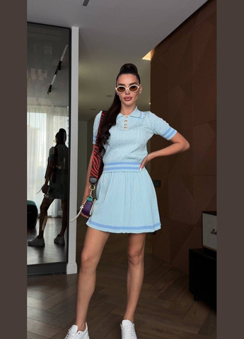 Блакитний трикотажний комплект поло+міні-спідничка Simply sexy