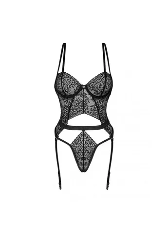 Кружевное боди — JS228161 Black, в комплекте с чулками JSY (411950234)