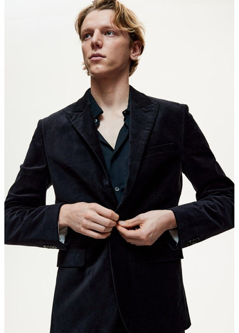 Темно-синяя демисезонная мужской бархатный пиджак slim fit (58182) s темно-синий H&M