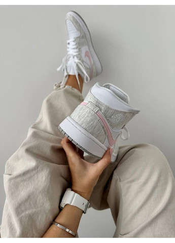 КРОССОВКИ ЖЕНСКИЕ NIKE AIR JORDAN 1 MID HEATHER GREY PINK НАЙК АИР ДЖОРДАН No Brand розовые демисезоны (368647132)