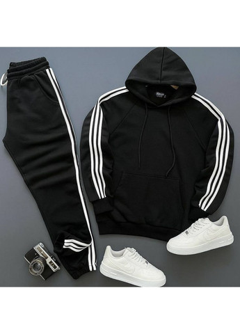 Чорний демісезонний чоловічий спортивний костюм з трьохнитки на флісі брючний No Brand