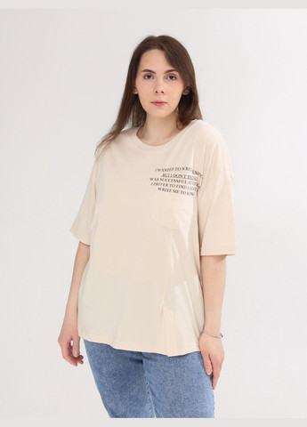 Футболка жіноча світло-бежева з написом Whitney Свободная - (332980414)