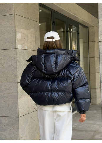 Темно-синяя зимняя женская куртка кроп-пуфер irish (mil632) milirud