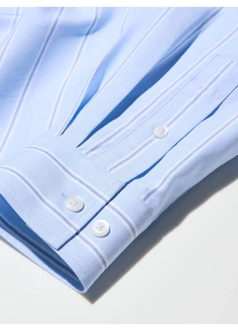 Голубой классическая, кэжуал рубашка в полоску Uniqlo