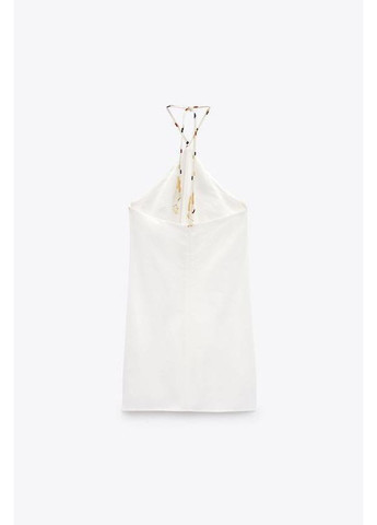 Белое короткое платье с воротником хальтер и бисером Zara