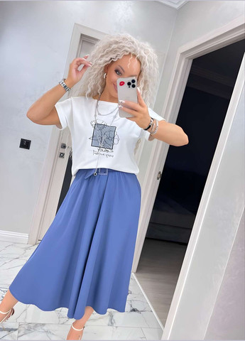 Синяя офисная, повседневная, кэжуал однотонная юбка + пояс женская длинная меди 42-56 графит (темно-серый) No Brand