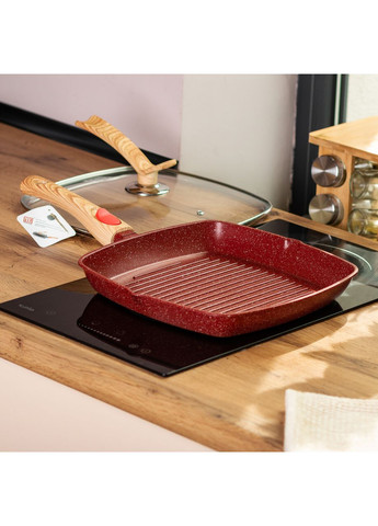 Алюминиевая сковорода-гриль 28 см со стеклянной крышкой Square Red MGC Jooki (358705851)