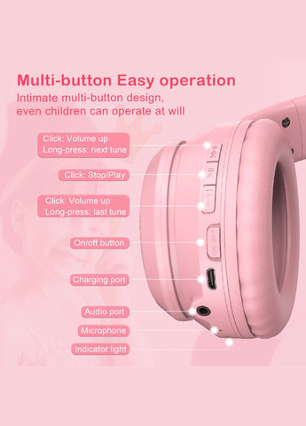 Навушники бездротові — гарнітура з вушками кота та підсвіткою B90 рожеві Onikuma (329997970)