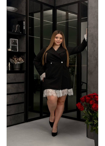 Черное праздничный платье-пиджак с кружевом из костюма в полоску — замеры в описании силуэтная GD/GL Модний простір в полоску