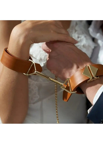 Набор наручники и поножи с крестовиной, натуральная кожа и металл, коричневый Lockink (289783625)