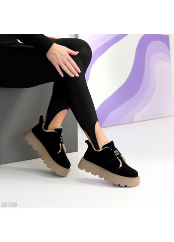 Автоледі Esteri зимові, натуральна замша, чорний/мокко, теплі No Brand (365548120)