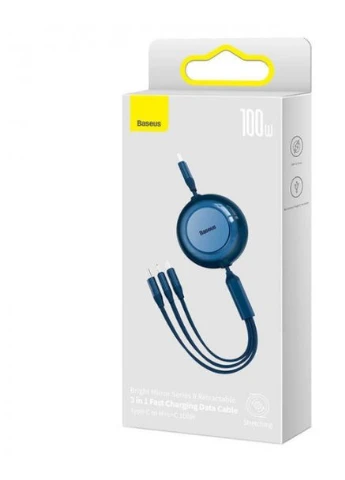 Кабель Bright Mirror 2 Series Retractable 3-in-1 Cable Type-C to MicroUSB+Lightning+Type-C 100W 1.1m CAMJ010203 Blue Baseus (304980935)