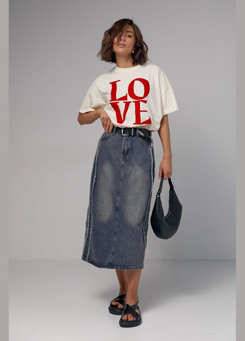 Синяя повседневная, вечерний однотонная джинсовая юбка миди с разрезом сзади Liton