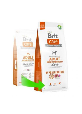 Сухой корм Dog Hypoallergenic Adult Medium Breed для собак средних пород, гипоаллергенный с ягненком, 12 кг Brit Care (349823450)