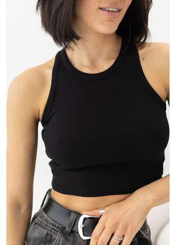 Женская майка-топ в рубчик из эластичного трикотажа - черный цвет Lurex — 330988819