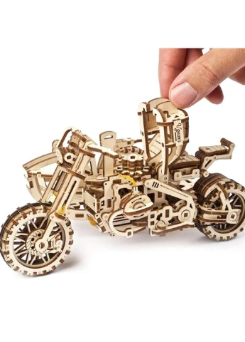 Дерев'яний механічний 3D конструктор Мотоцикл Scramber з коляскою (70137) Ukrainian Gears (331296851)