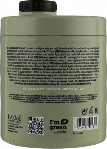 Интенсивная увлажняющая маска для волос всех типов Teknia Organic Balance Treatment 1000ml (768000-70161) Lakme (368658412)