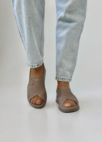 Кофейные босоножки женские кожаные на полную ножку Sherlock Soon