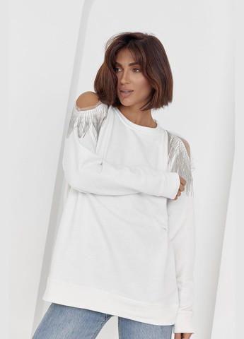 Жіноча кофта oversize з вирізами на плечах - молочний цвет, ONE SIZE (sku_8023-2) No Brand (313614751)