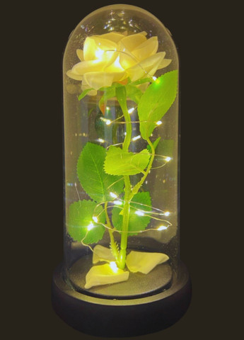 Вічна троянда в колбі (нічник) з LED підсвічуванням 20 см, біла з чорною підставкою No Brand (315728813)