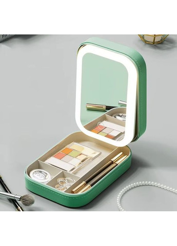 Портативный кейс органайзер для косметики с зеркалом на крышке и LED подсветкой Comod-Case CC-9878 Green No Brand (363555634)