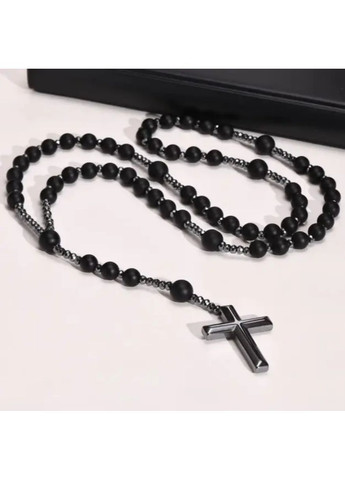 Чотки-підвіска з натуральних каменів 70 см з хрестиком, обсидіан тигрове око лазурит, унісекс аксесуар No Brand (364191375)