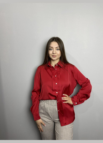 Красная блузка женская дизайнерская красная на пуговицах mkjl30775 Modna KAZKA