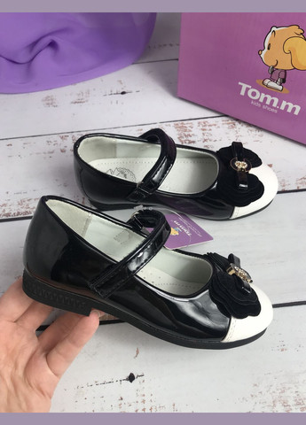 Черно-белые туфли детские для девочки черно-белый (702) без каблука Tom.M