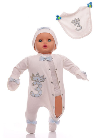 Чоловічок з шапкою, царапками та нагрудником для хлопчика інтерлок 3 молочний 62 см (35484) Murat baby (296193339)