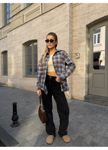 Коричневая повседневный, кэжуал рубашка в клетку No Brand с длинным рукавом