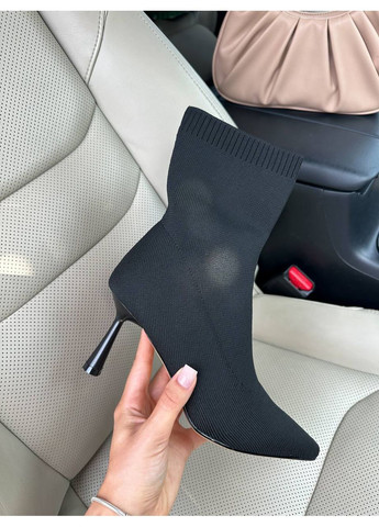 Чорні жіночі ботильйони на підборах чорний колір з текстилю No Brand